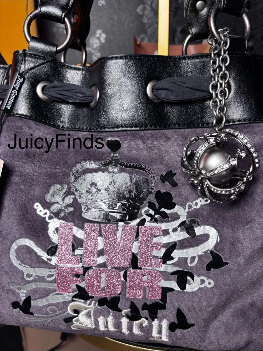 BADDIE NEW RELEASE UK EXCLUSIVE JUICY COUTURE GREY “LIVE” TOTE BAG
